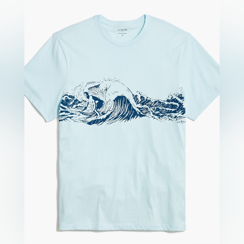 New! J.Crew sz XL X-Large Men's Blue Waves Surfer T-shirt NWT
